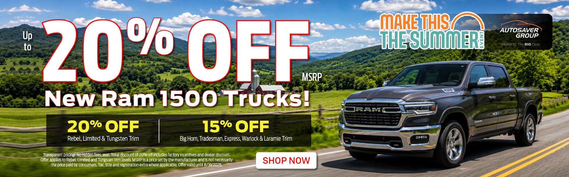 up to 20% OFF MSRP on New 2026 Ram Trucks!