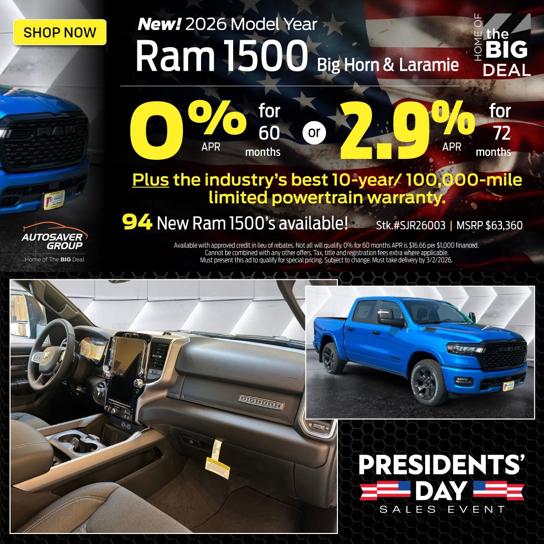 0% for 60 mo or 2.9% for 72 mo APR on new Ram trucks!